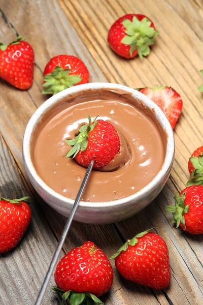 Fondue Con Chocolate Derretido Chocolate Derretido Fresa — Foto de Stock