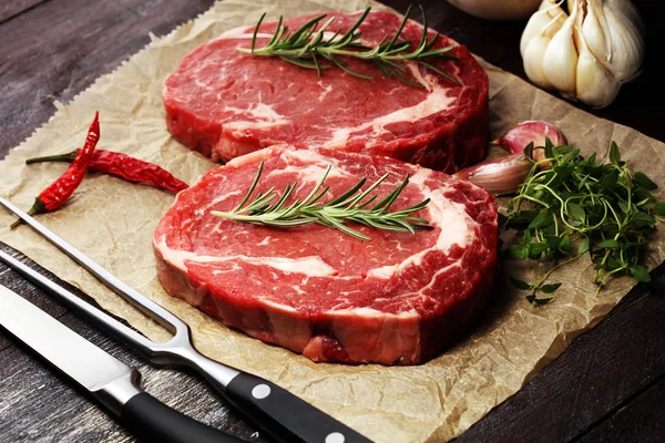 Steak Raw Barbecue Rib Eye Steak Dry Aged Wagyu Entrecote — Stock Photo, Image