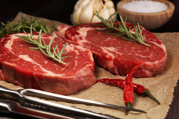 Filete Crudo Barbacoa Rib Eye Steak Carne Seca Envejecida Wagyu —  Fotos de Stock