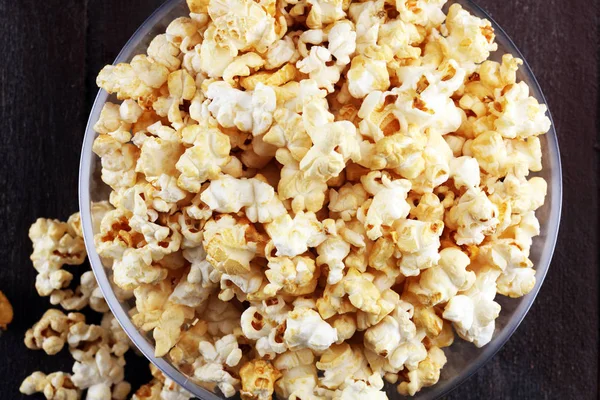 Cinema Concept Popcorn Rustic Table — Stock Photo, Image