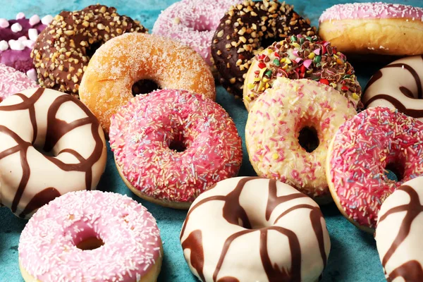 Assorted Donuts Chocolate Frosted Pink Glazed Sprinkles Donuts Stock Photo