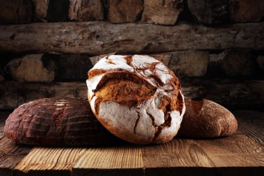 Ekmek ve ekmek çeşitleri gemide yukarıdan alır. Mutfak veya fırın poster tasarımı.