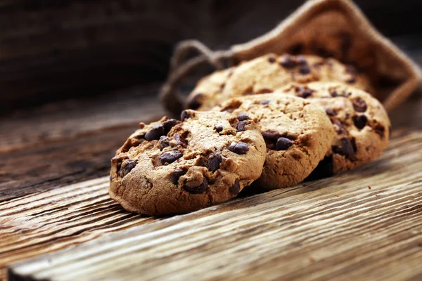 Galletas Chocolate Sobre Mesa Madera Galletas Chocolate Chip Disparado — Foto de Stock