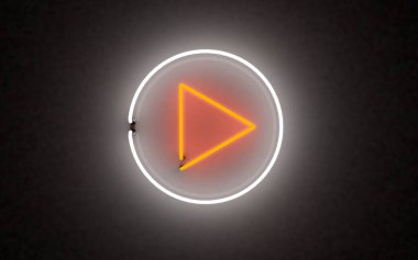 parlak neon ışık Oynat düğmesini. siyah arka plan üzerine 3D render