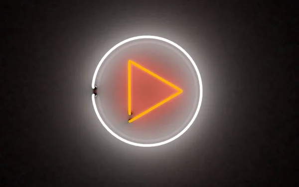 Світиться Неонова Кнопка Відтворення Світла Візуалізація Чорному Тлі — стокове фото