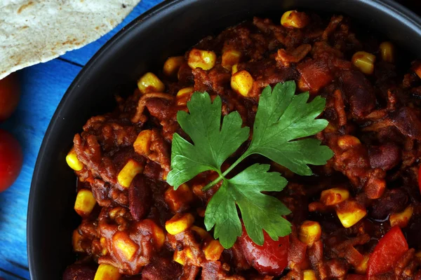 Hot Chili Con Carne Alimente Mexicane Gustoase Picante — Fotografie, imagine de stoc
