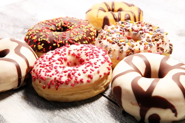 Assorted Donuts Chocolate Frosted Pink Glazed Sprinkles Donuts Stock Picture