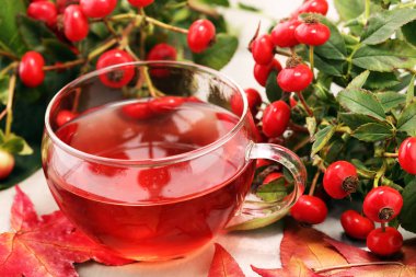 Çay. Bitkisel köpek rose çay ile grup şube Kuşburnu, Rosa canina kalça türleri. Şifalı bitkiler ve otlar kompozisyon