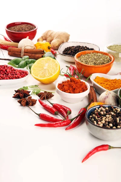 Especias Hierbas Mesa Comida Ingredientes Cocina — Foto de Stock