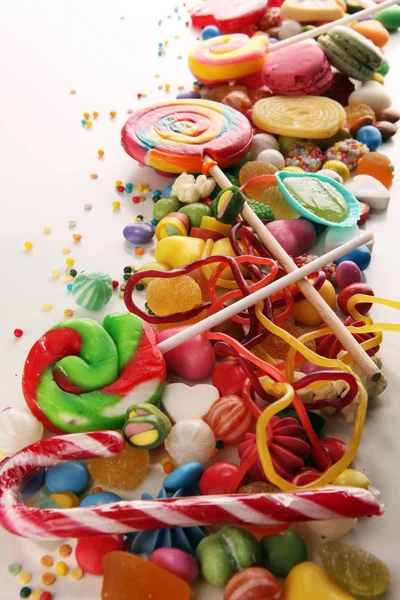 Bonbons Mit Gelee Und Zucker Bunte Palette Verschiedenen Süßigkeiten Und — Stockfoto