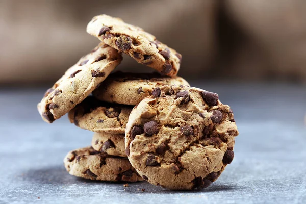 Chocolate Cookies Rustic Table Chocolate Chip Cookies Shot — Stock Photo, Image