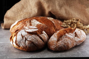 Ekmek ve ekmek çeşitleri gemide yukarıdan alır. Mutfak veya fırın poster tasarımı.