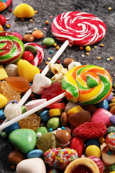 Candies Jelly Sugar Colorful Array Different Childs Sweets Treats — Stock Photo, Image