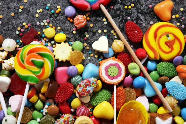 Καραμέλες Ζελέ Και Την Ζάχαρη Πολύχρωμο Πίνακα Childs Διαφορετικά Γλυκά — Φωτογραφία Αρχείου
