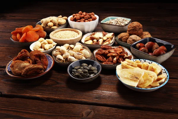 Composition Dried Fruits Assorted Healthy Nuts — Stock Photo, Image