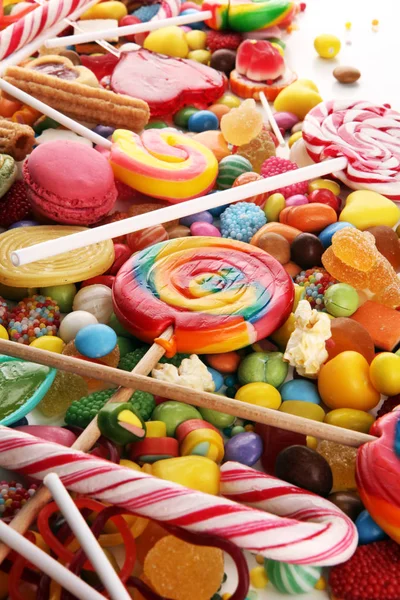 Bonbons Mit Gelee Und Zucker Bunte Palette Verschiedenen Süßigkeiten Und — Stockfoto