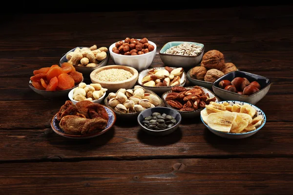 Composition Dried Fruits Assorted Healthy Nuts — Stock Photo, Image