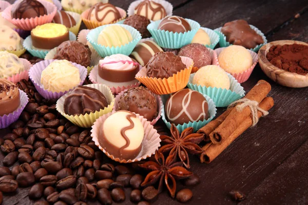 Egy Csomó Különböző Csokoládé Praliné Belga Édességek Csokoládé Ínyenc — Stock Fotó