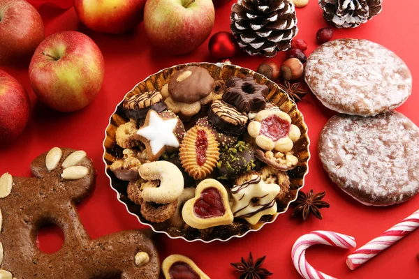 Soubory Cookie Ořechy Jablka Vánoční Pekárna Concept — Stock fotografie