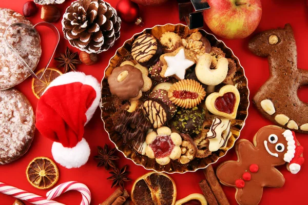 Soubory Cookie Ořechy Jablka Vánoční Pekárna Concept — Stock fotografie