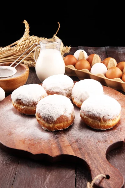 Duitse Donuts Berliner Met Ingrediënt Rustieke Achtergrond — Stockfoto