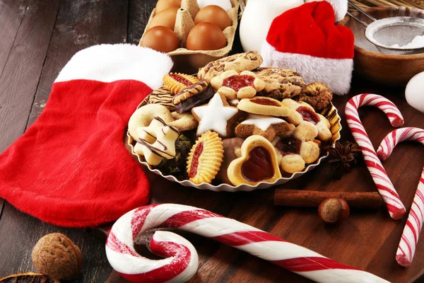 Vánoční Cukroví Santa Měl Spieses Ořechy Přísady Vánoční Santa Boty — Stock fotografie