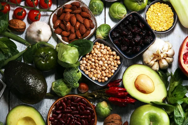 Alimentação Saudável Seleção Alimentação Limpa Fruto Verdura Sementes Supercomida Cereais — Fotografia de Stock