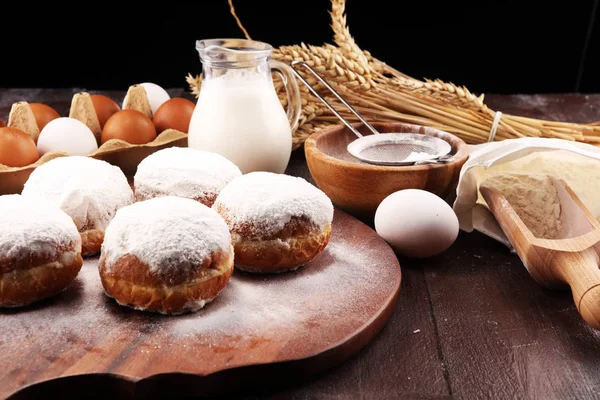 Duitse Donuts Berliner Met Ingrediënt Rustieke Achtergrond — Stockfoto