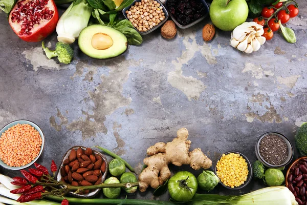 Alimentação Saudável Seleção Alimentação Limpa Fruto Verdura Sementes Supercomida Cereais — Fotografia de Stock