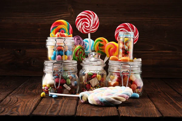 Caramelos Con Jalea Azúcar Colorida Variedad Diferentes Dulces Golosinas Infantiles — Foto de Stock