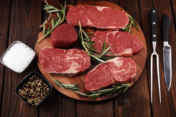 Filete Crudo Barbacoa Rib Eye Steak Seca Envejecida Wagyu Entrecote —  Fotos de Stock