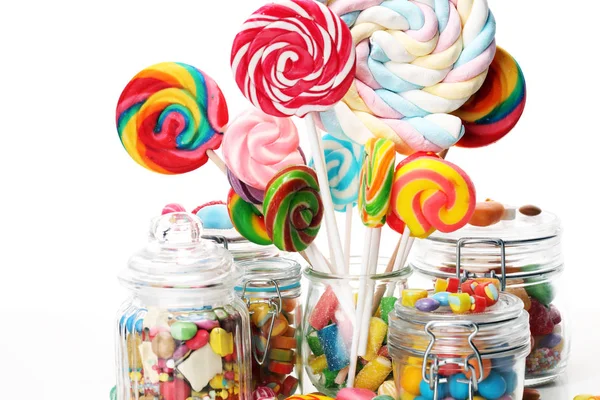 Bonbons Mit Gelee Und Zucker Bunte Auswahl Verschiedenen Süßigkeiten Und — Stockfoto
