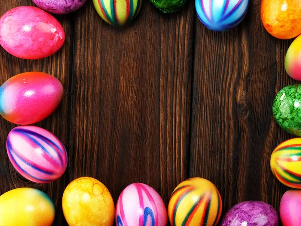 Row Easter Eggs Table Colorful Easter Decoration — Stock Photo, Image