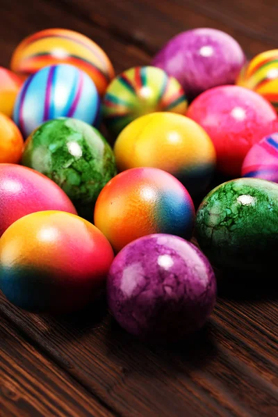 Row Easter Eggs Table Colorful Easter Decoration — Stock Photo, Image