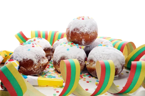 Donuts Allemands Avec Confiture Sucre Glace Carnaval Sucre Poudre Beignets — Photo