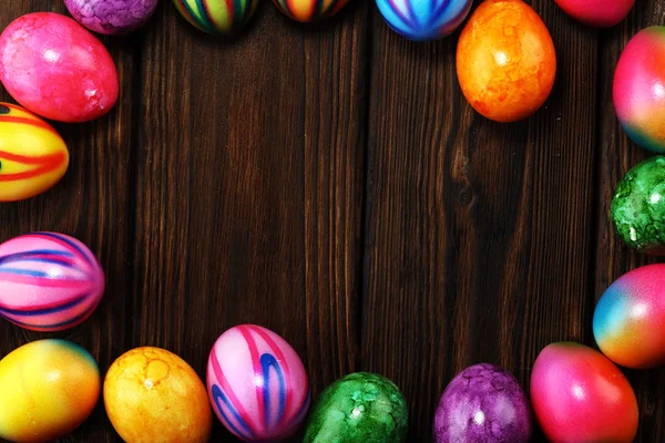 Row Easter Eggs Table Colorful Easter Decoration — Stock Photo, Image