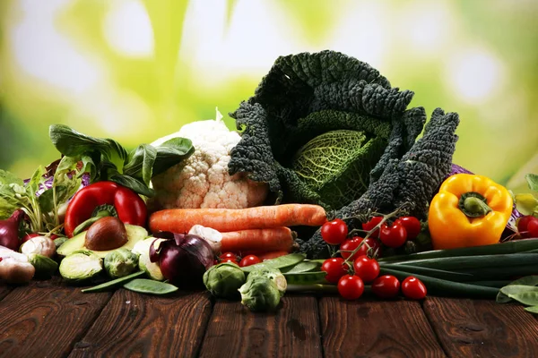 Composición Con Variedad Verduras Frutas Orgánicas Crudas Dieta Equilibrada — Foto de Stock