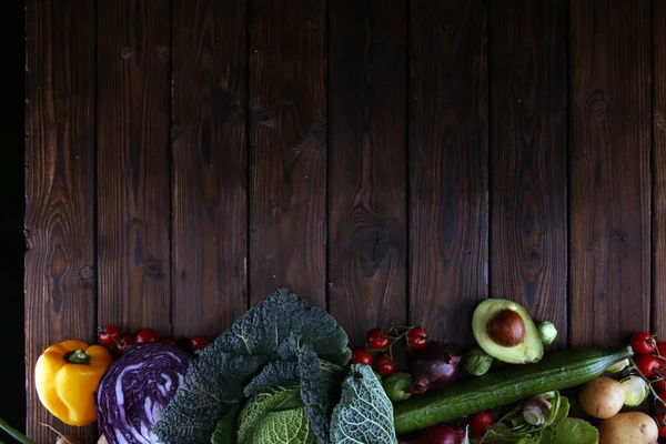 Composição Com Variedade Vegetais Orgânicos Crus Frutas Dieta Equilibrada — Fotografia de Stock