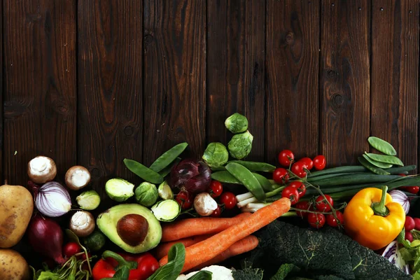 Composição Com Variedade Vegetais Orgânicos Crus Frutas Dieta Equilibrada — Fotografia de Stock