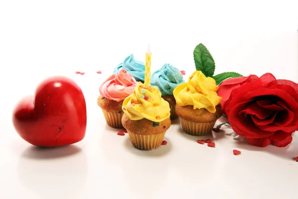 Delicioso Cupcake Para San Valentín Con Corazones Tradicional Casero Con — Foto de Stock