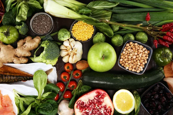 Alimentação Saudável Seleção Alimentação Limpa Fruto Verdura Sementes Supercomida Cereais — Fotografia de Stock