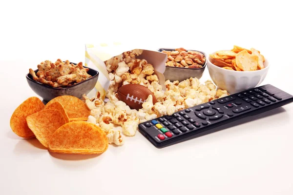 Chips Salty Snacks Football Table Great Bowl Game — Stock Photo, Image