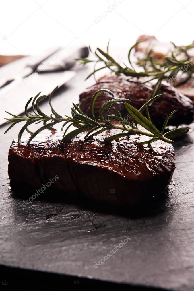 Barbacoa Rib Eye Steak. Black Angus Prime meat steaks Machete