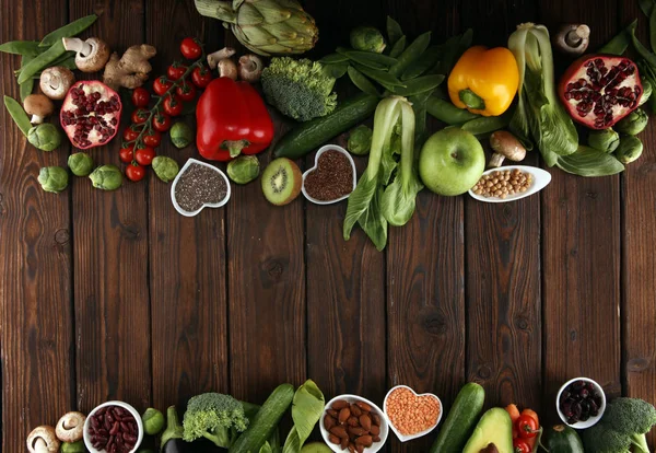 Selección Comida Sana Limpia Frutas Verduras Semillas Superalimentos Cereales Verduras —  Fotos de Stock