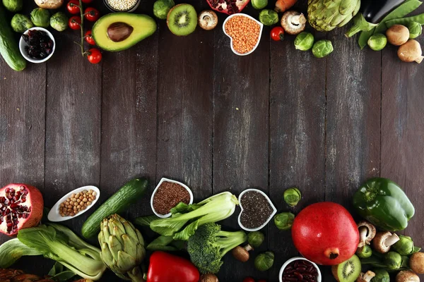 Auswahl Gesunder Lebensmittel Saubere Ernährung Obst Gemüse Saatgut Superfood Getreide — Stockfoto