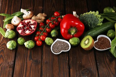 Sağlıklı gıda seçimi yeme temiz. meyve, sebze, tohum, superfood, tahıllar, yaprak sebze. Vejetaryen veya vegan gıda