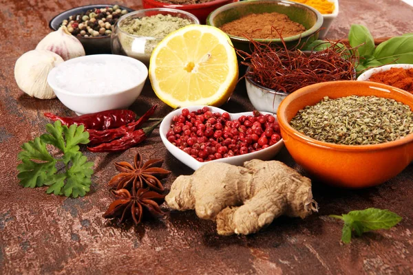 Spices Herbs Table Food Cuisine Ingredients Cooking — Stock Photo, Image