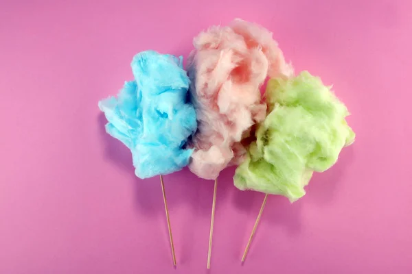 Colorful cotton candy floss. sweet party food in pink and green — Stock Photo, Image