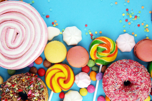 candies with jelly and sugar. colorful array of different childs