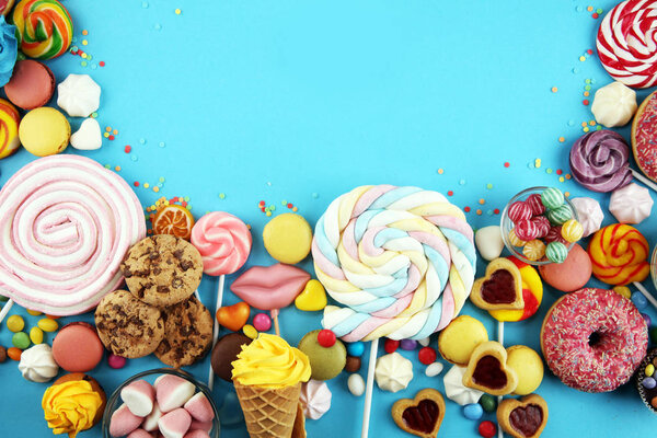 candies with jelly and sugar. colorful array of different childs